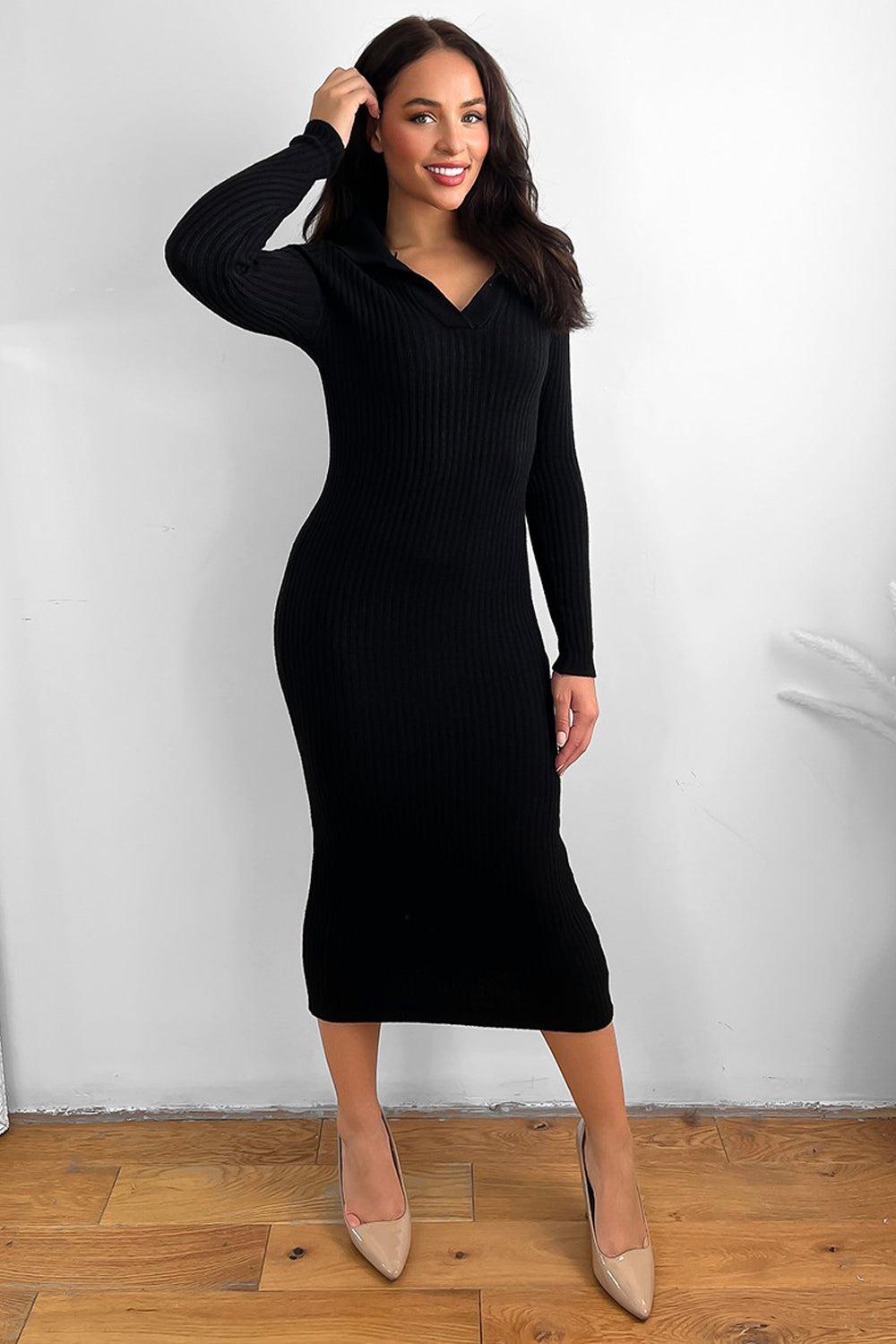 Large Collar Midaxi Knitted Dress