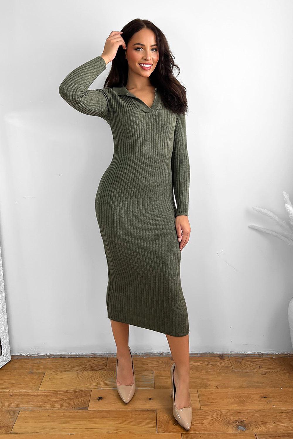 Large Collar Midaxi Knitted Dress