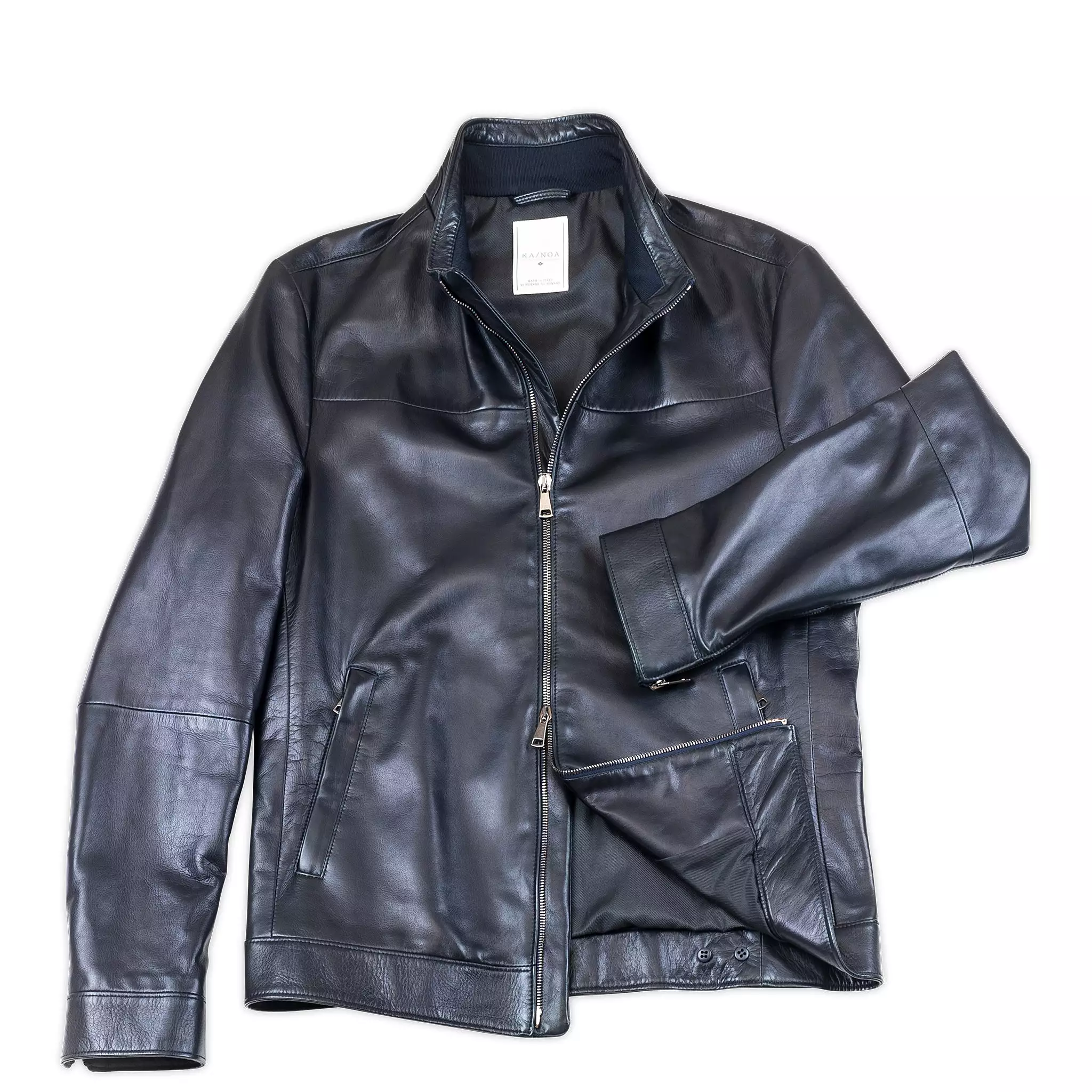 Leon leather bomber jacket (dark blue)