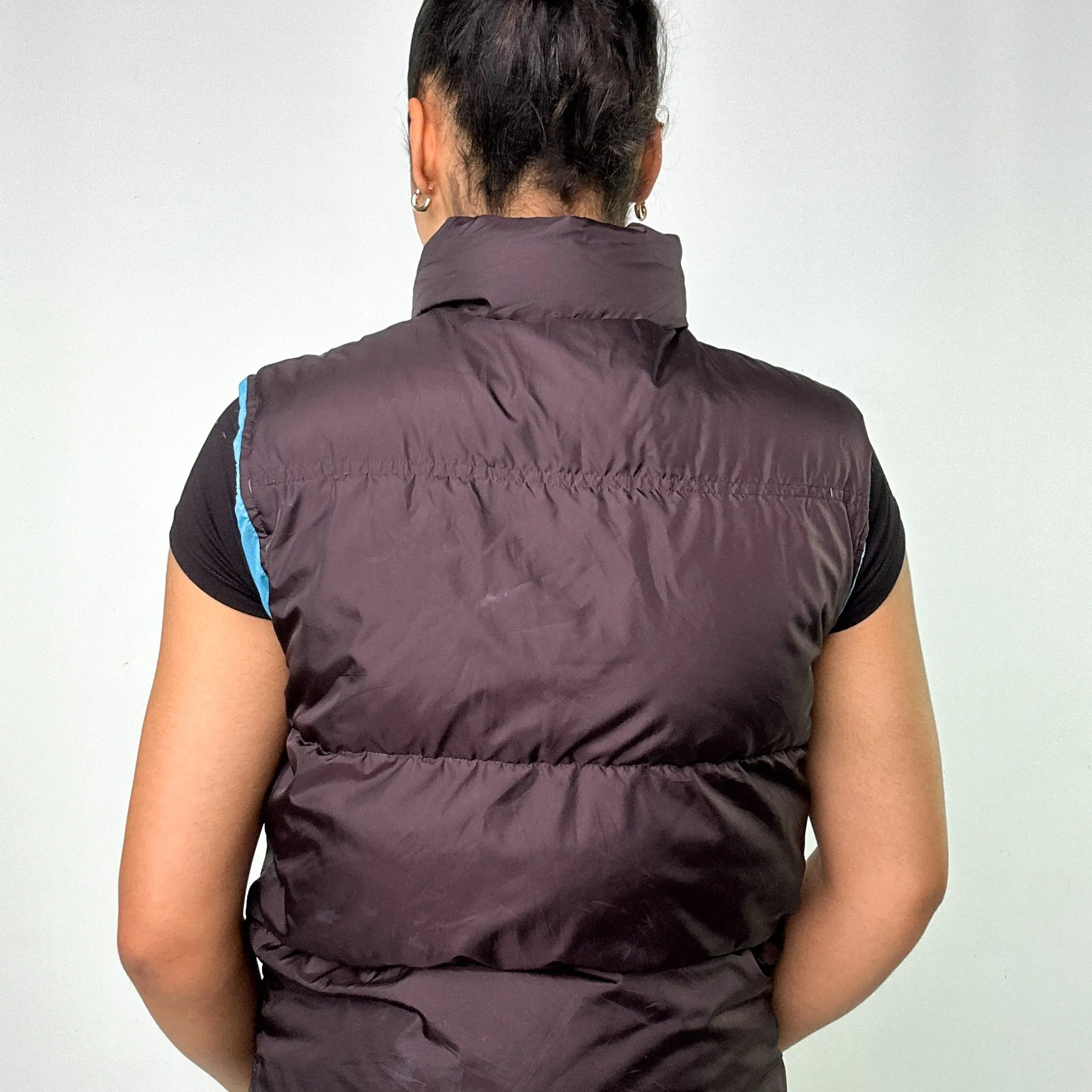 Light Blue y2ks NIKE / Dark Brown Reversible Puffer Jacket Coat Gilet (M)