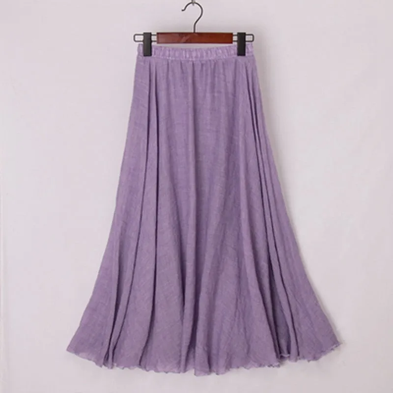 Linen Maxi Skirt Womens Casual Elastic High Waist Pleated