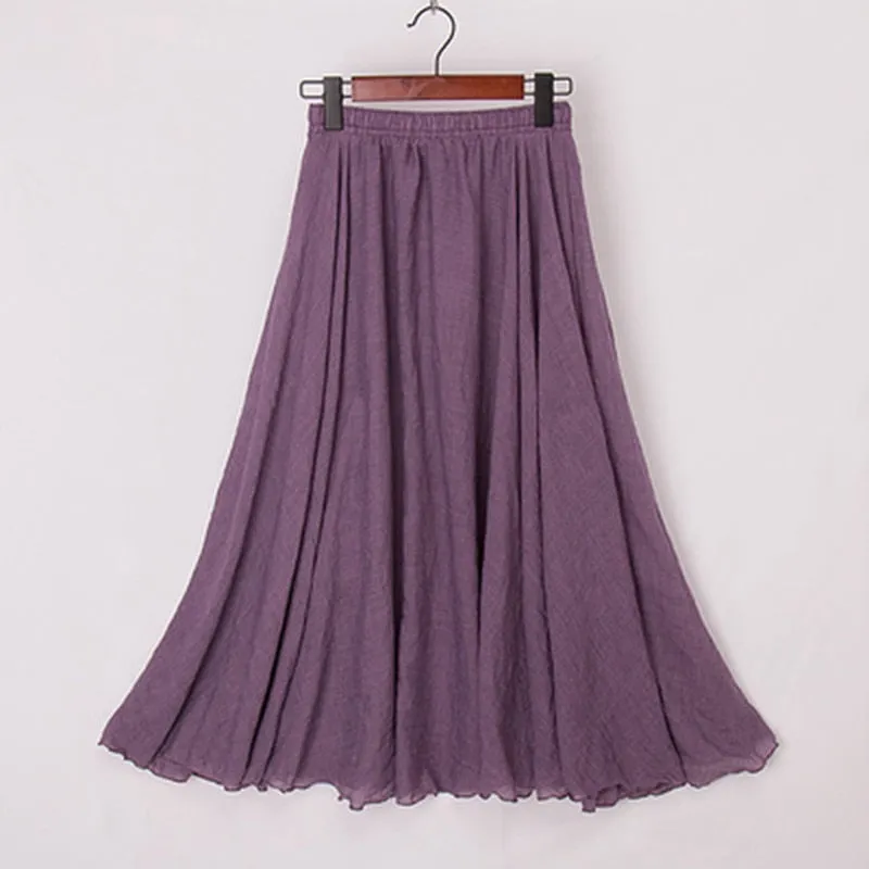 Linen Maxi Skirt Womens Casual Elastic High Waist Pleated