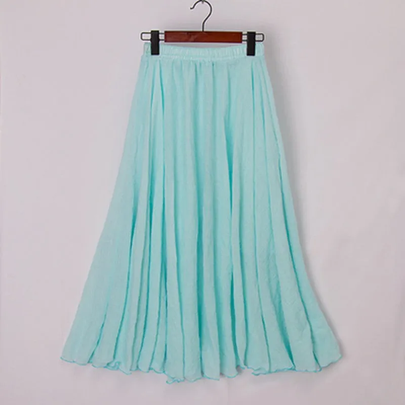 Linen Maxi Skirt Womens Casual Elastic High Waist Pleated