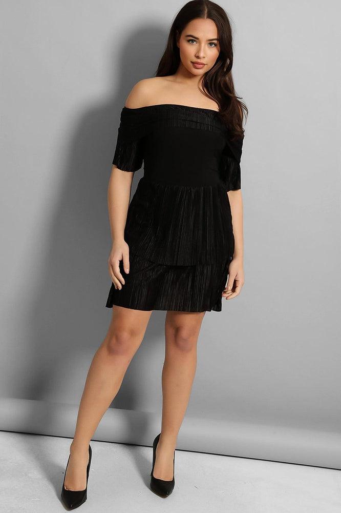 Macro Pleat Frills Off Shoulder Slinky Dress