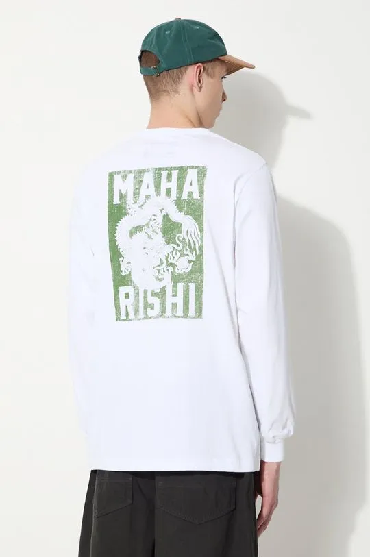 Maharishi cotton longsleeve top Woodblock Dragon L/S white color with a print 1277.WHITE