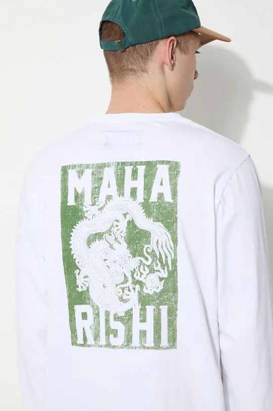 Maharishi cotton longsleeve top Woodblock Dragon L/S white color with a print 1277.WHITE