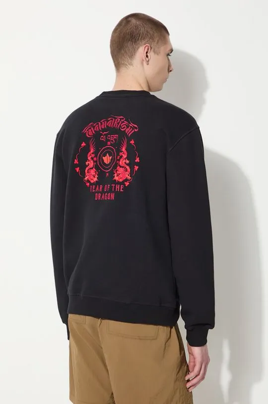 Maharishi cotton sweatshirt Dragon Anniversary Crew Sweat men's black color 1267.BLACK