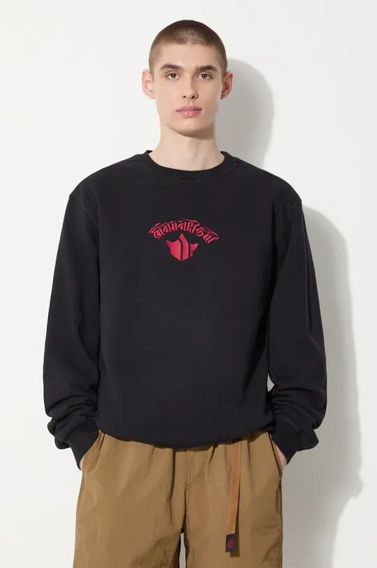 Maharishi cotton sweatshirt Dragon Anniversary Crew Sweat men's black color 1267.BLACK