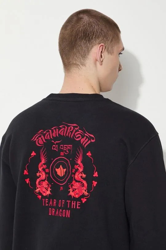 Maharishi cotton sweatshirt Dragon Anniversary Crew Sweat men's black color 1267.BLACK