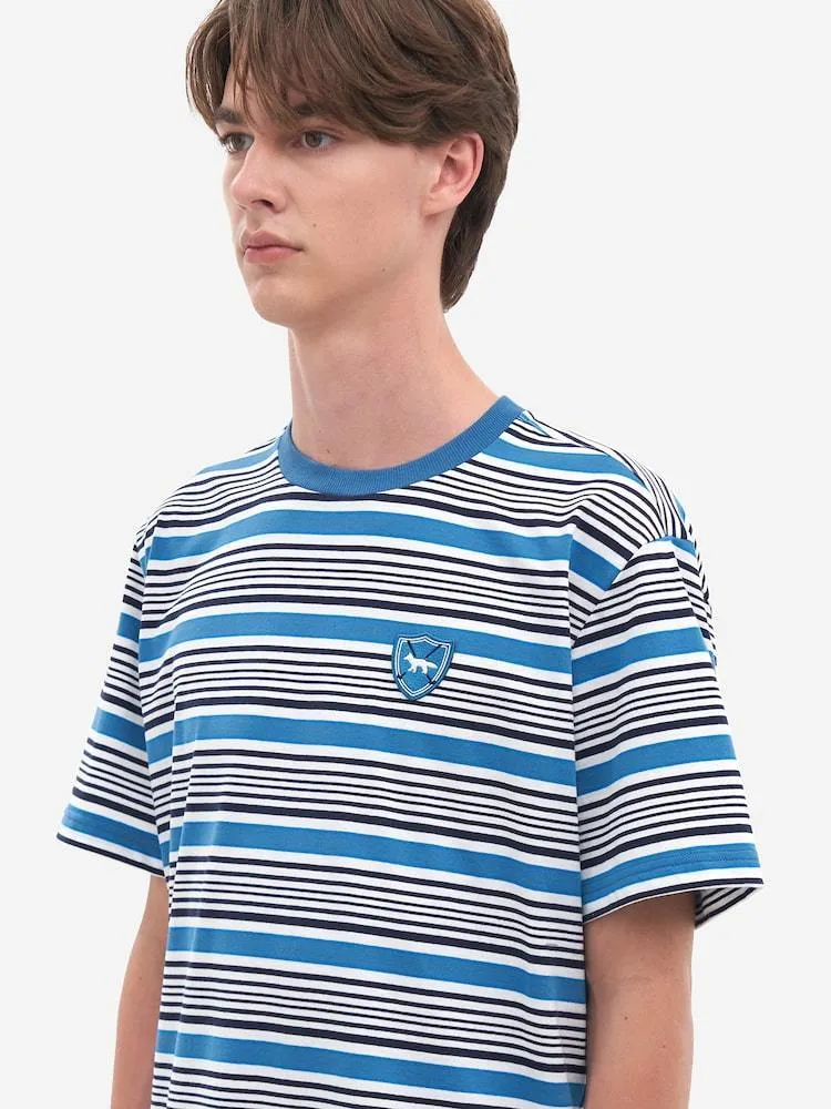 MAISON KITSUNE  |Crew Neck Stripes Unisex Blended Fabrics Street Style Cotton