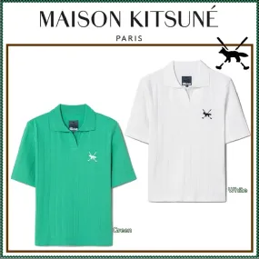 MAISON KITSUNE  |Street Style Plain Elegant Style Logo V-neck & Crew neck