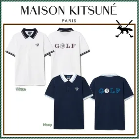 MAISON KITSUNE  |Street Style Plain Short Sleeves Logo Designers Polos