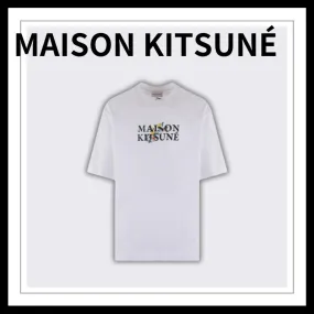 MAISON KITSUNE  |Street Style U-Neck Cotton Short Sleeves Logo Designers