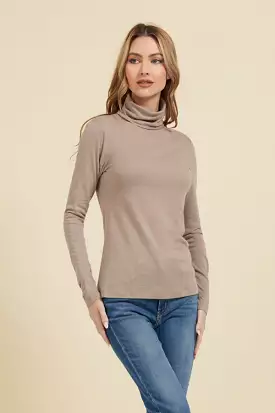 Majestic Cotton/Cashmere Long Sleeve Turtleneck in Galet/sand