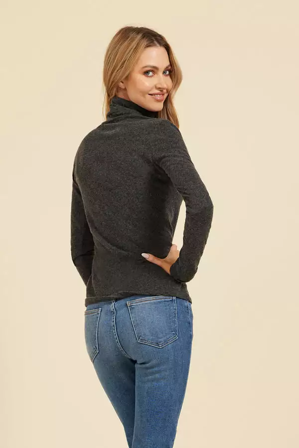 Majestic Long Sleeve Cotton/Cashmere Turtleneck in Anthracite