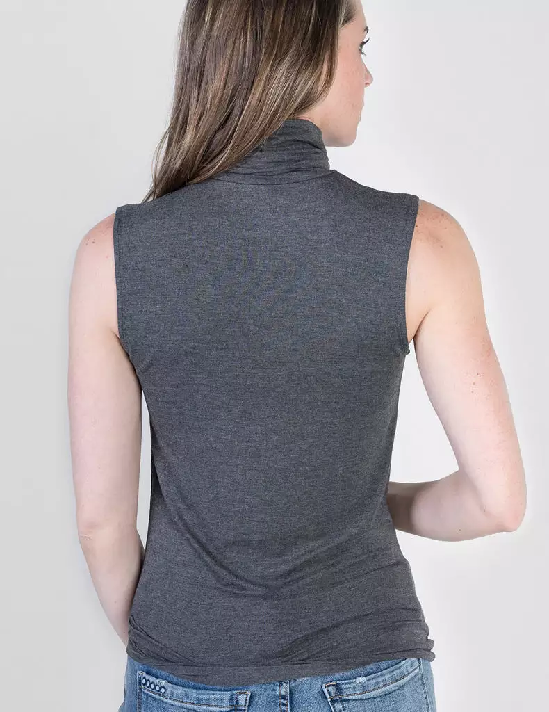 Majestic Sleeveless Turtleneck in Flanelle Grey