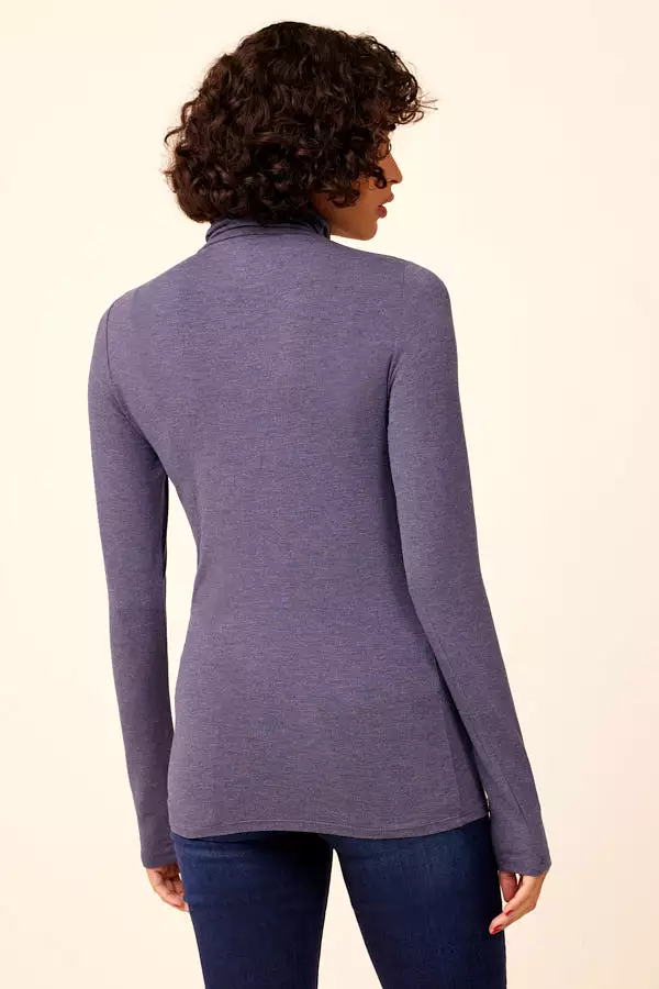 Majestic Soft Touch Long Sleeve Turtleneck in Denim Chine