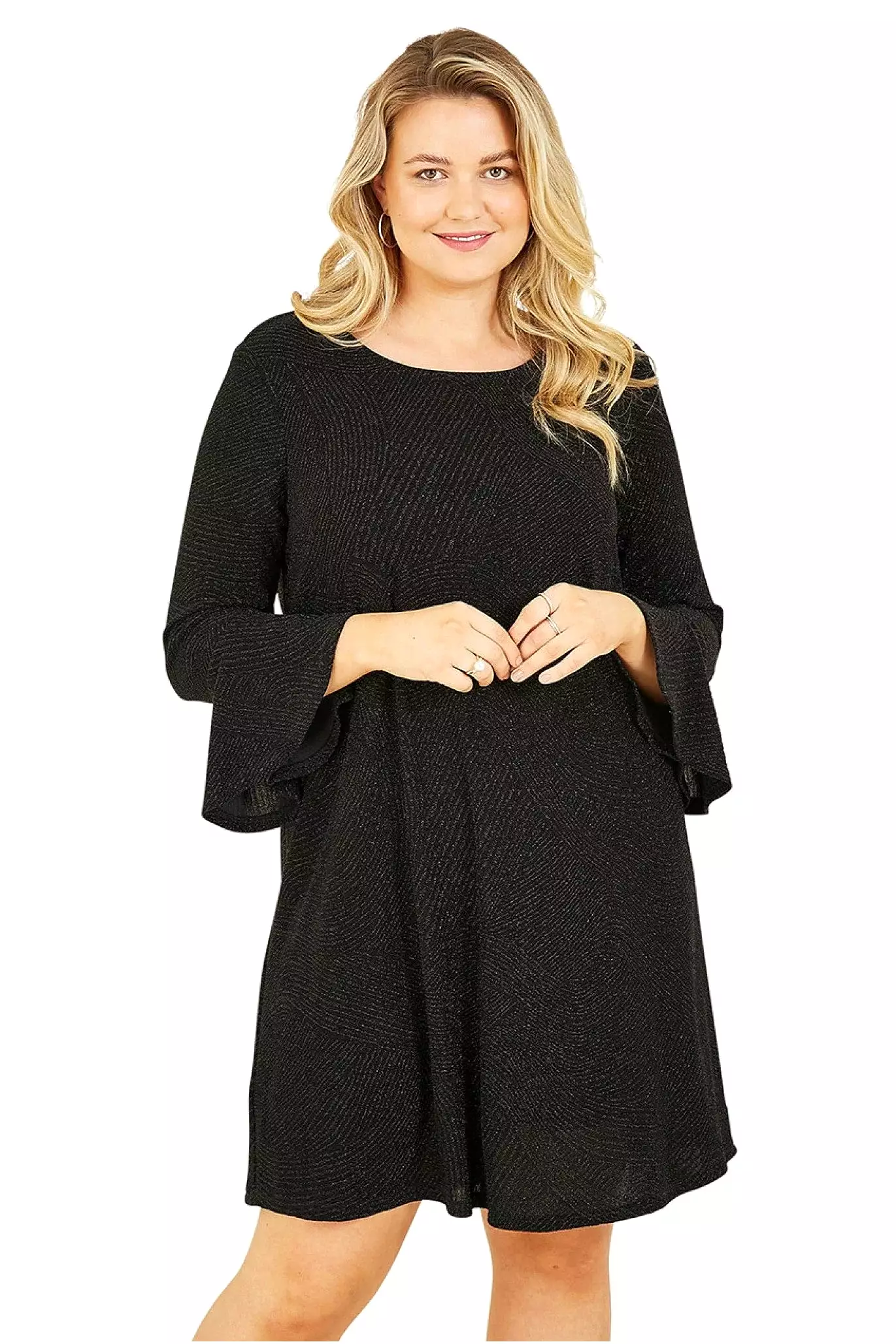 Mela London Black Sparkle Tunic With Fluted Sleeves