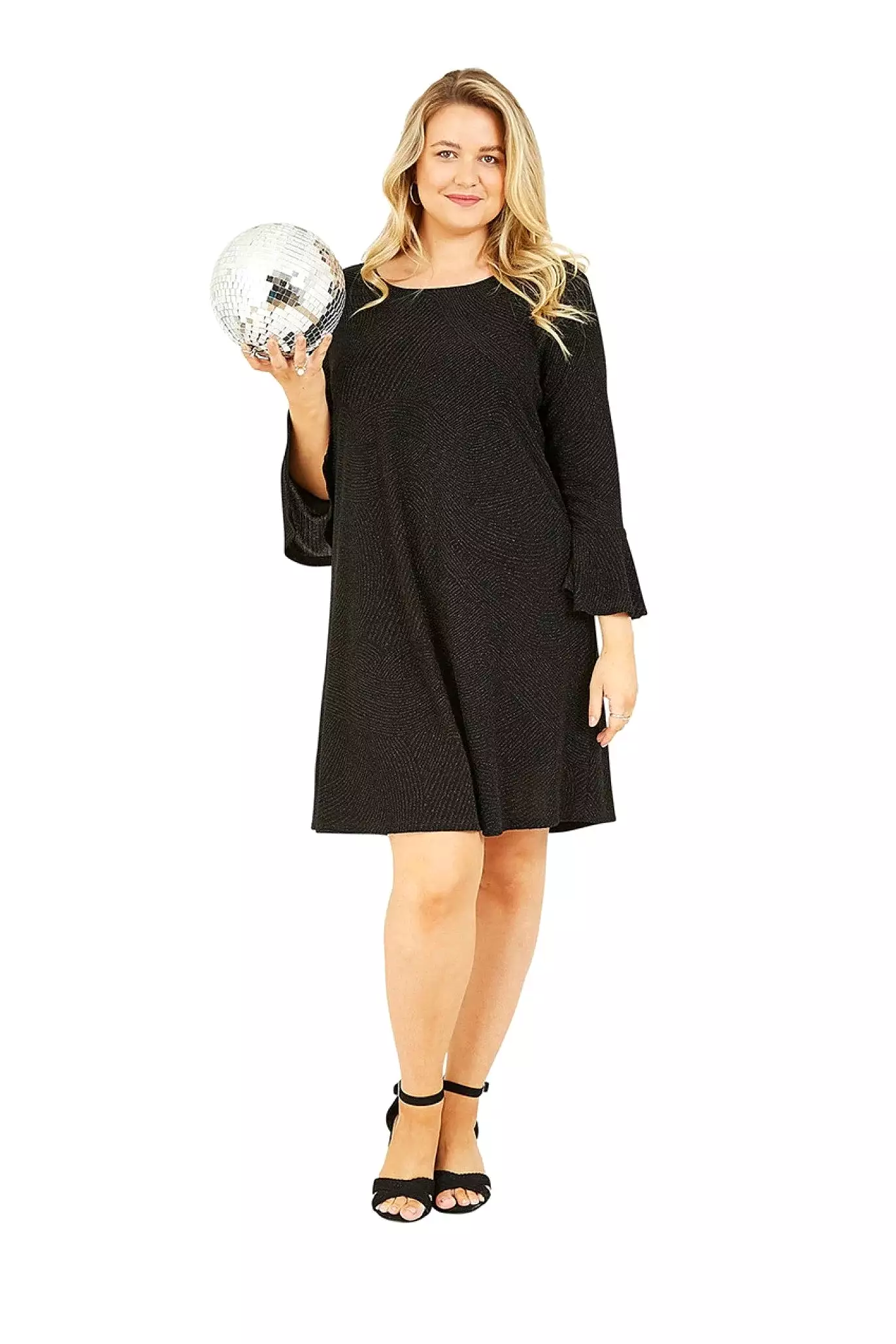 Mela London Black Sparkle Tunic With Fluted Sleeves