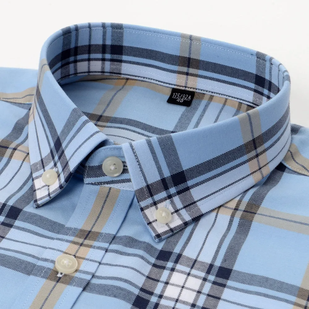 Men's Fashion Comfortable Plaid Striped Standard-fit Long-sleeve Shirt