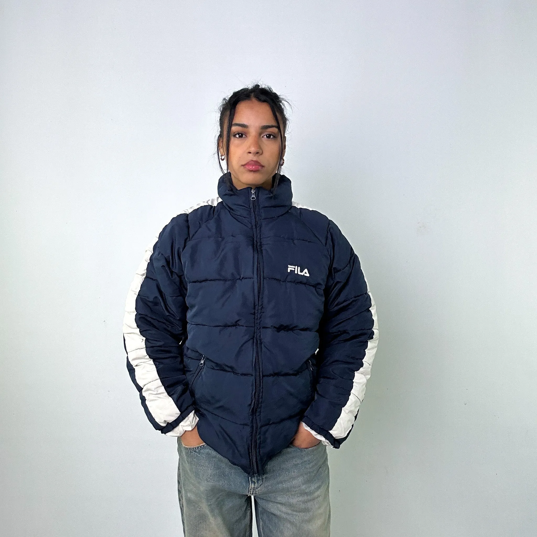 Navy Blue 90s FILA Puffer Jacket Coat (L)