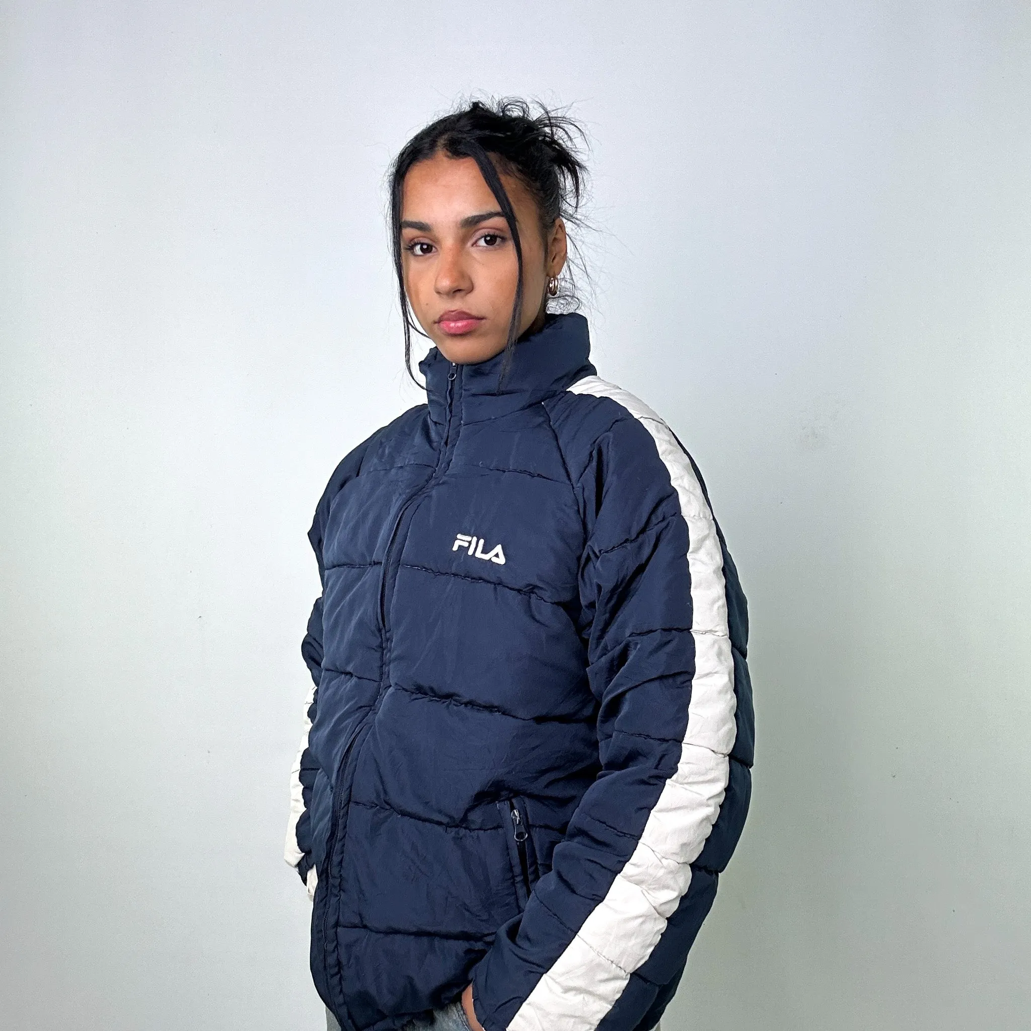 Navy Blue 90s FILA Puffer Jacket Coat (L)