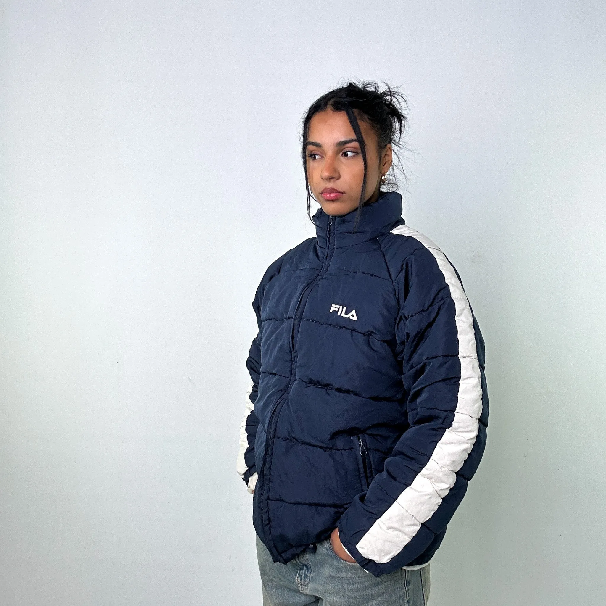 Navy Blue 90s FILA Puffer Jacket Coat (L)