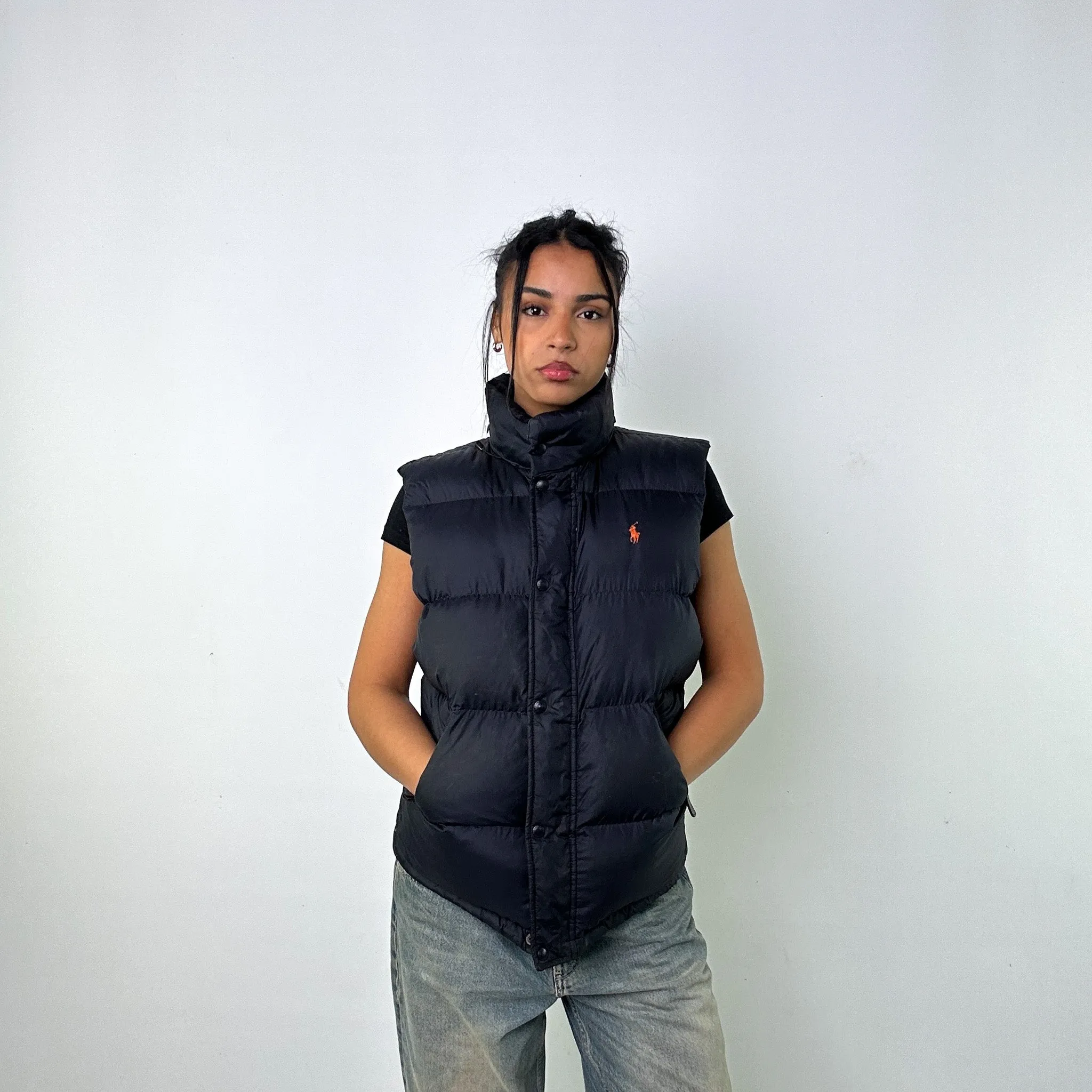 Navy Blue 90s Polo Ralph Lauren Puffer Jacket Coat Gilet (M)