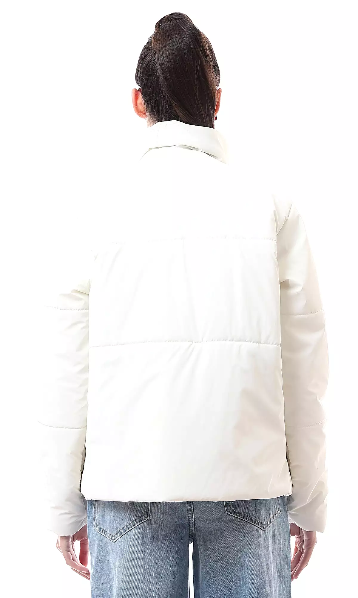 O173800 White Soft Waterproof Quilt Relaxed Bomber Jacket