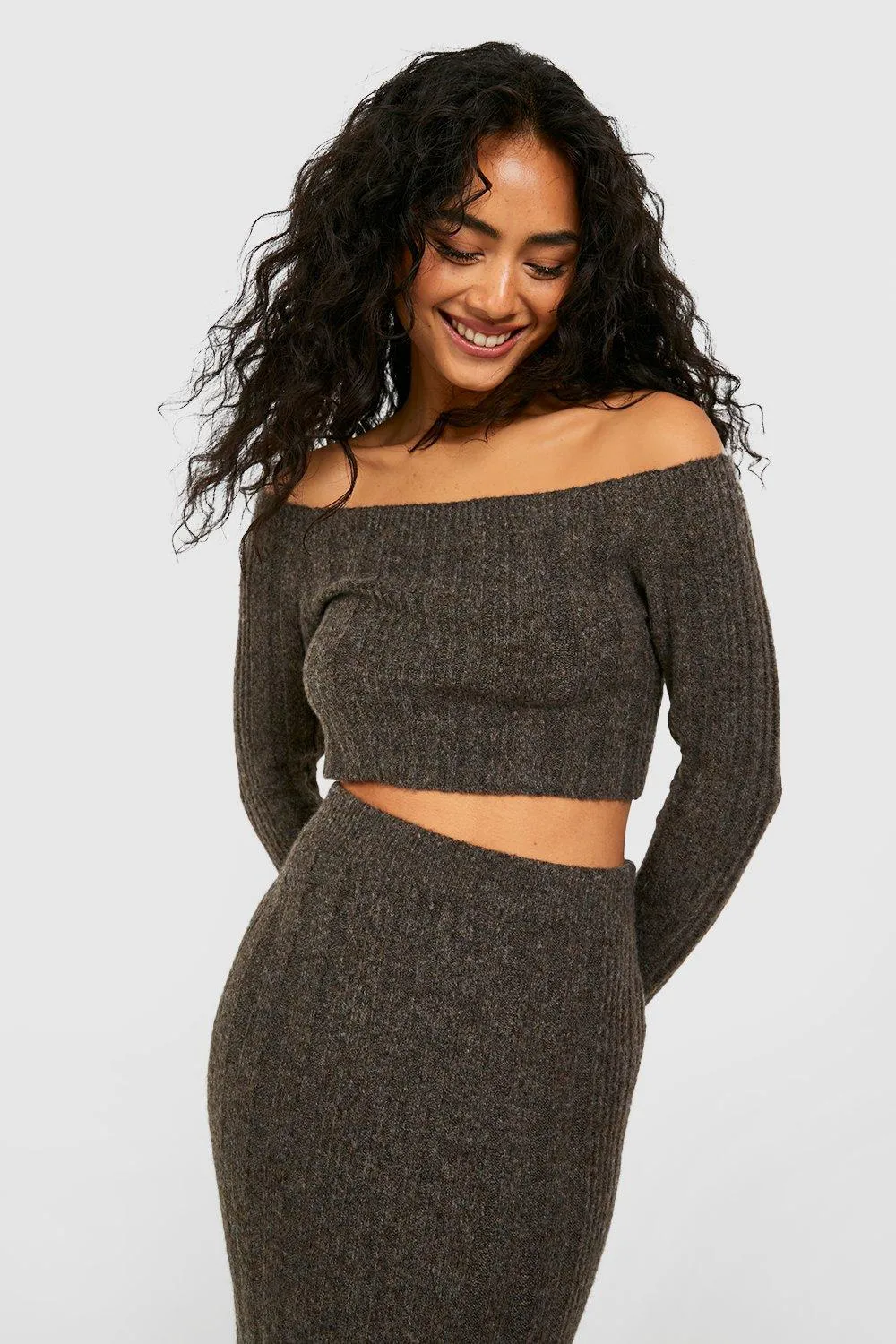 Off The Shoulder Soft Rib Knit Sweater