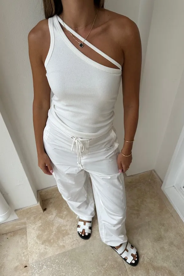 One Shoulder Strap Tank White