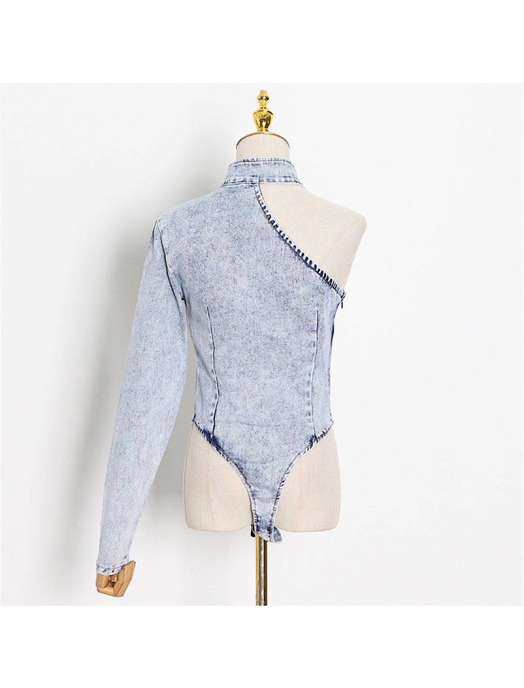 One Sleeve Denim Bodysuit