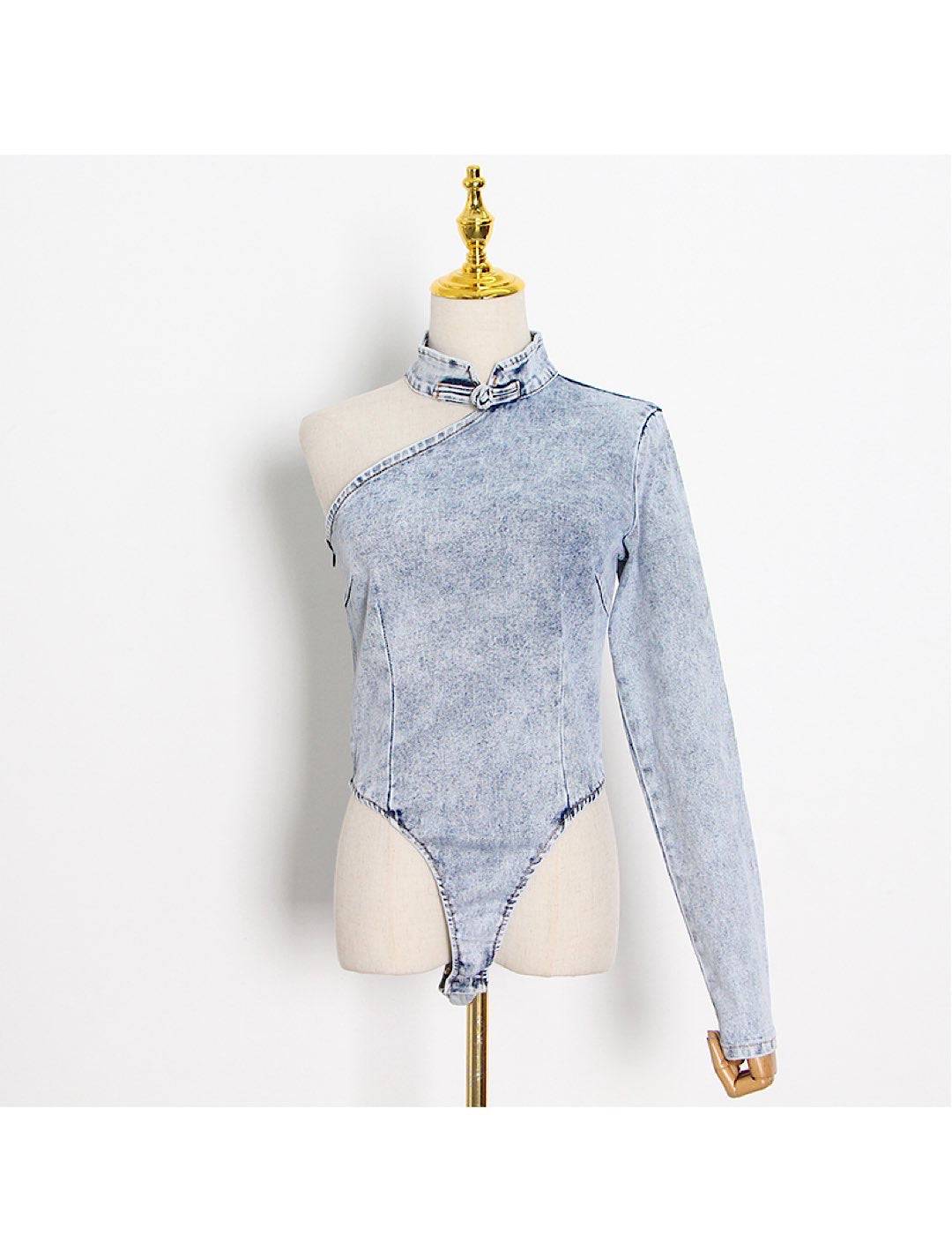 One Sleeve Denim Bodysuit