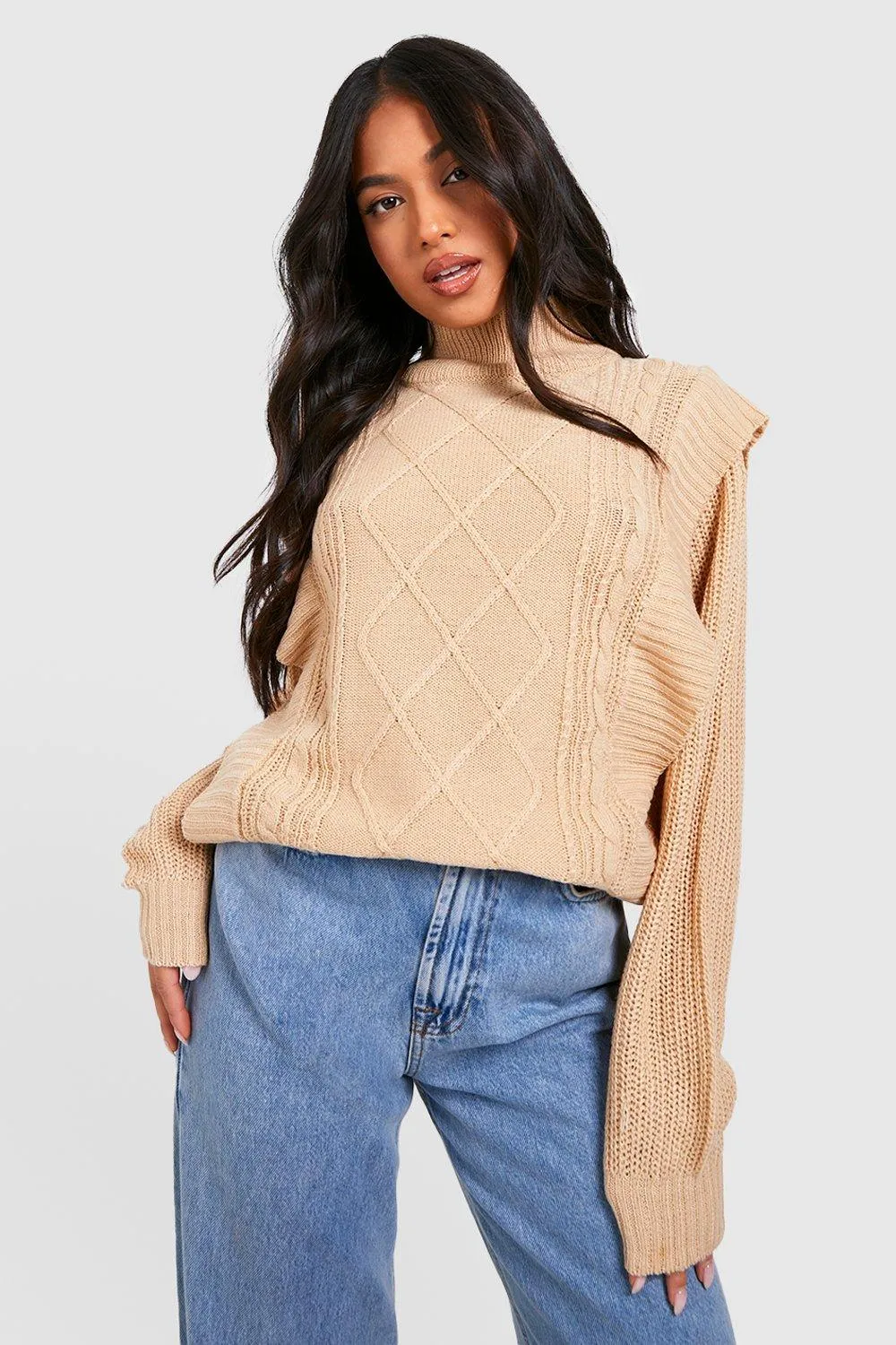 Petite Knitted High Neck Long Sleeve Sweater