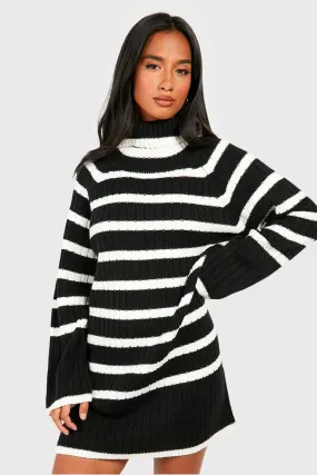 Petite Turtleneck Wide Sleeve Stripe Sweater Dress