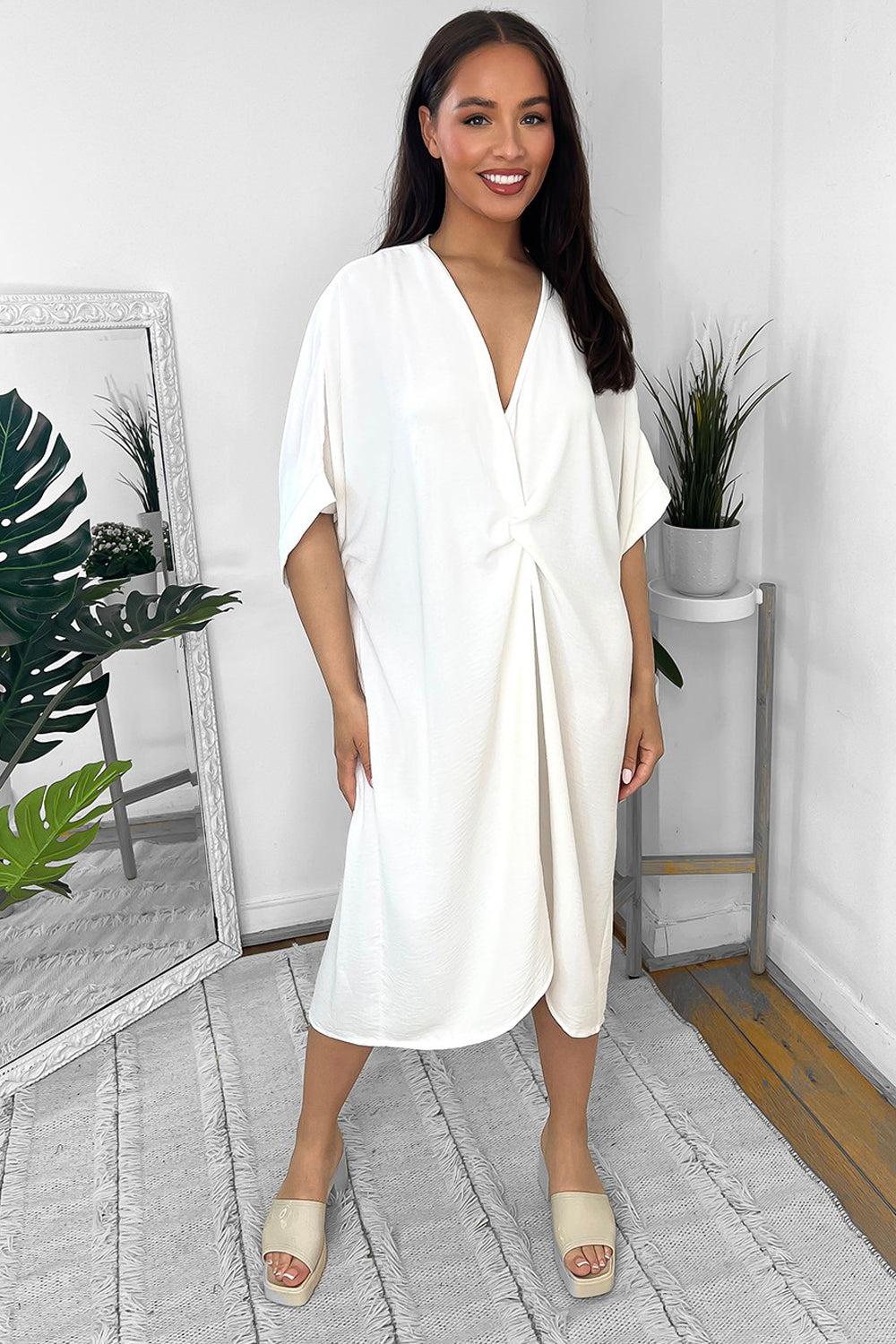 Pinched Front Batwing Midi Dress