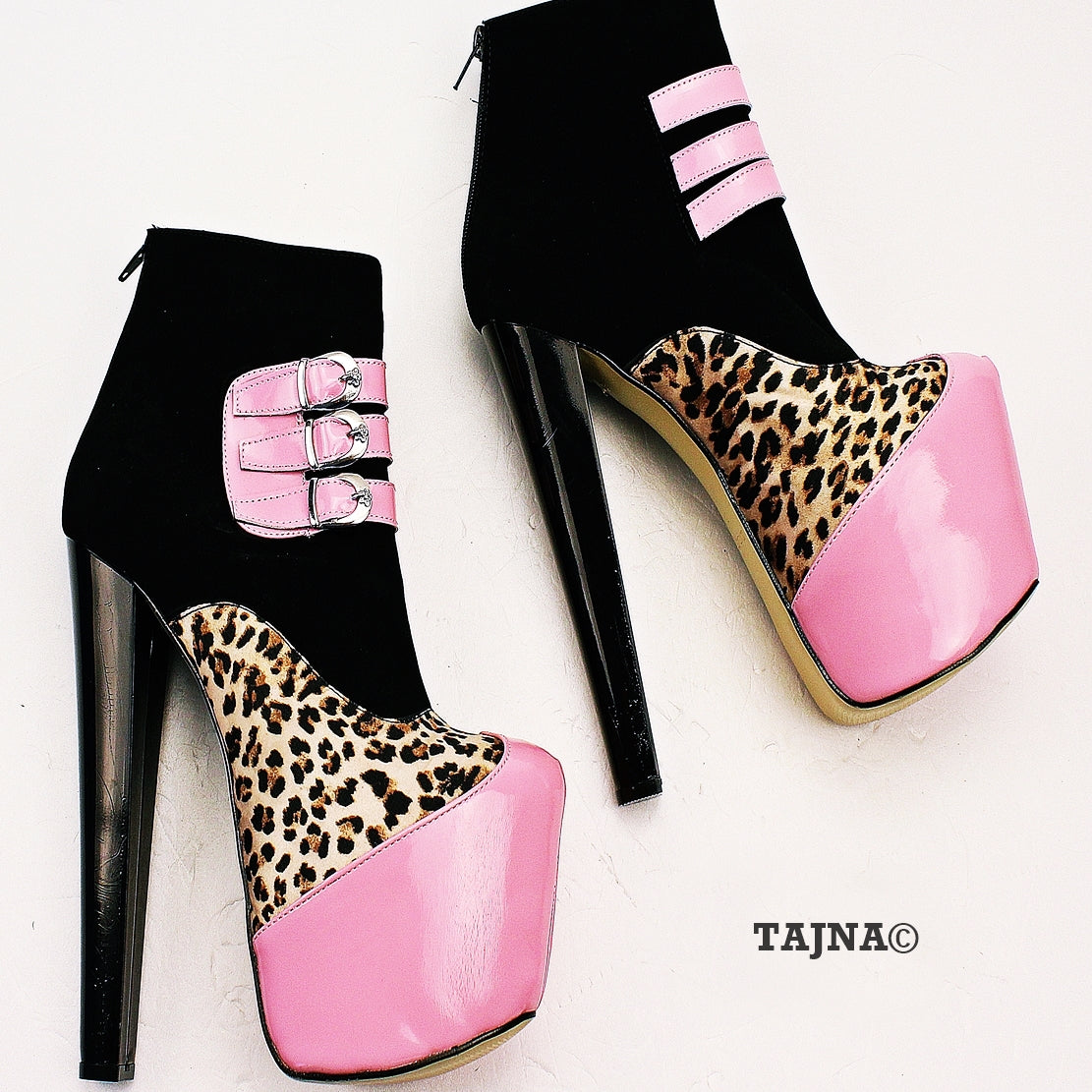 Pink Black Leopard Stylish Platform Boots