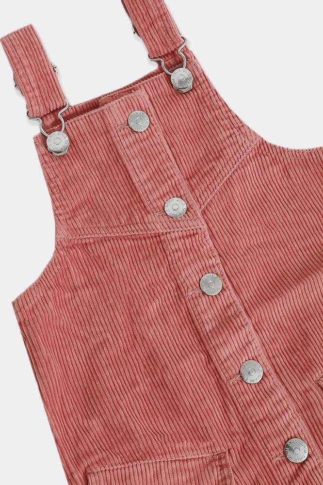 Pink Buttons Front Baby Girls Corduroy Dungaree Dress