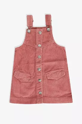 Pink Buttons Front Baby Girls Corduroy Dungaree Dress