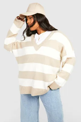 Plus V Neck Stripe Sweater