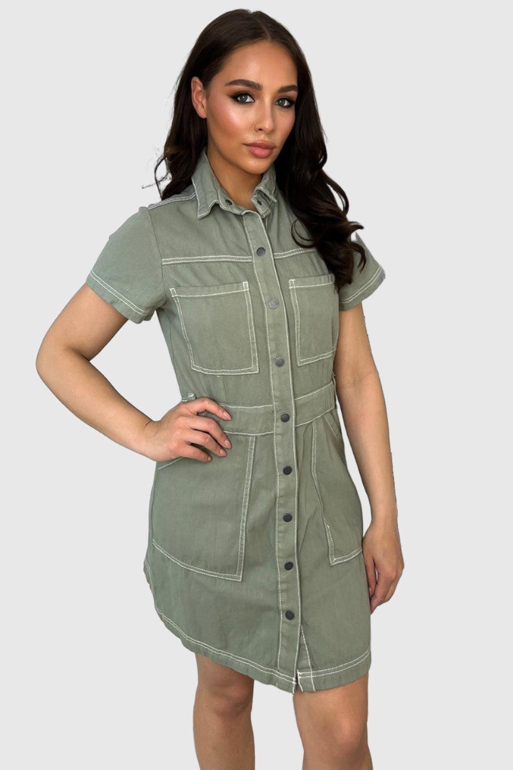 Popper Buttons Front Light Denim Dress