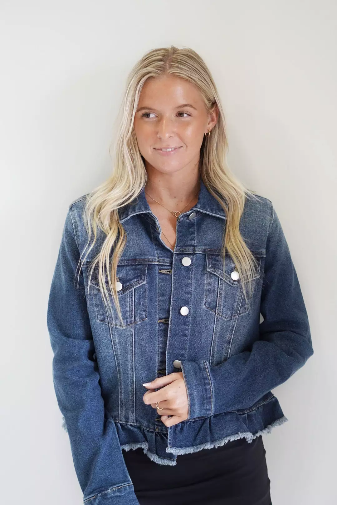 Raleigh Ruffled Raw Hem Denim Jacket