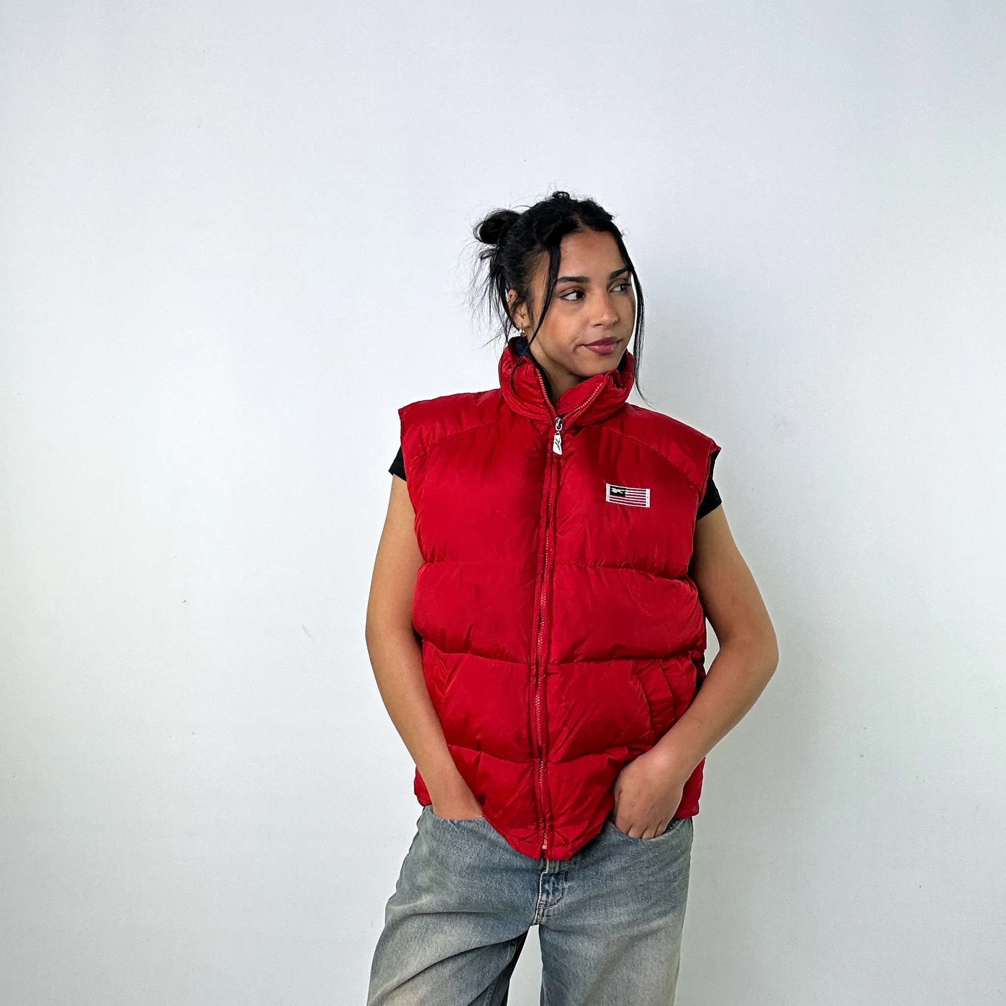 Red 90s Reebok USA Puffer Jacket Coat Gilet (L)