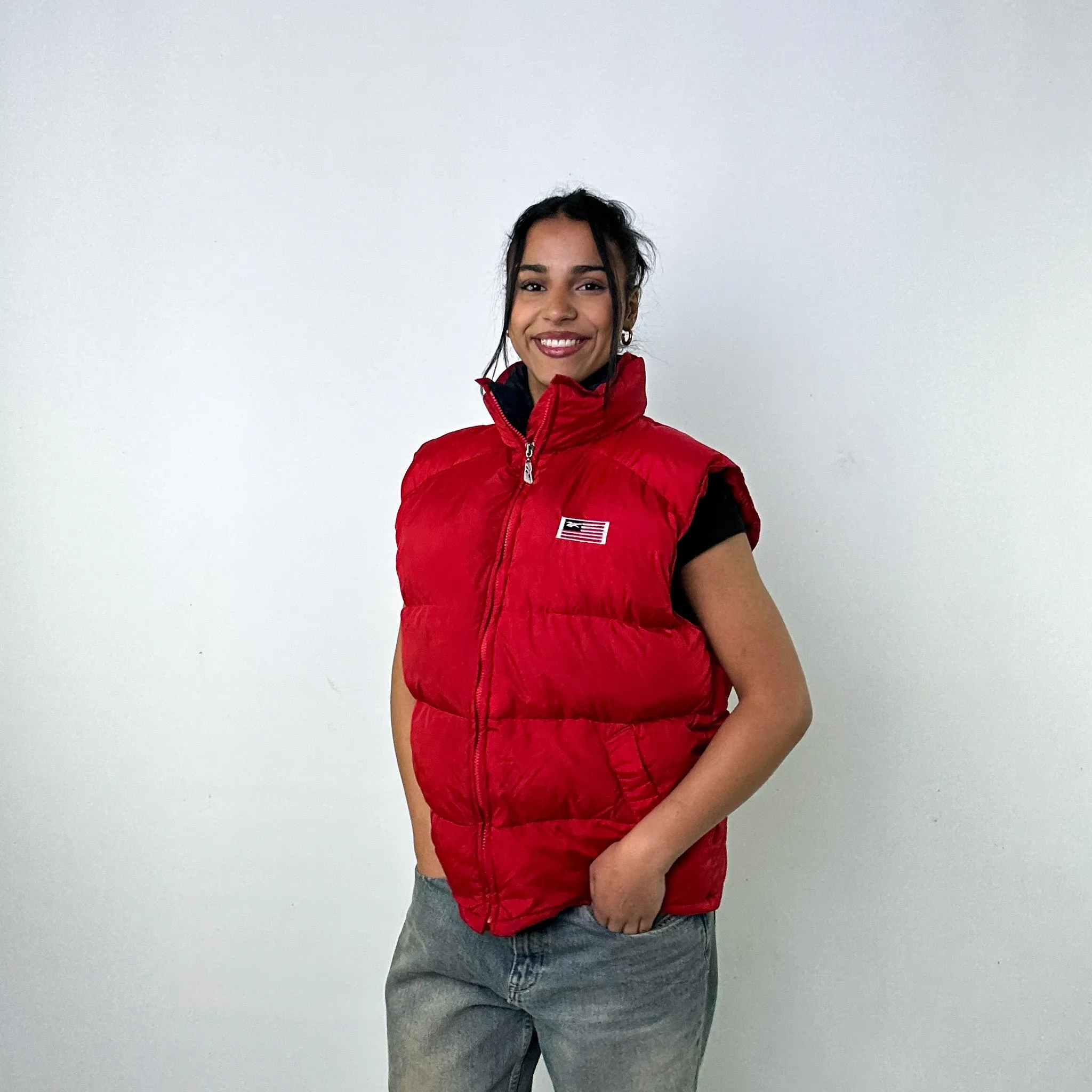 Red 90s Reebok USA Puffer Jacket Coat Gilet (L)