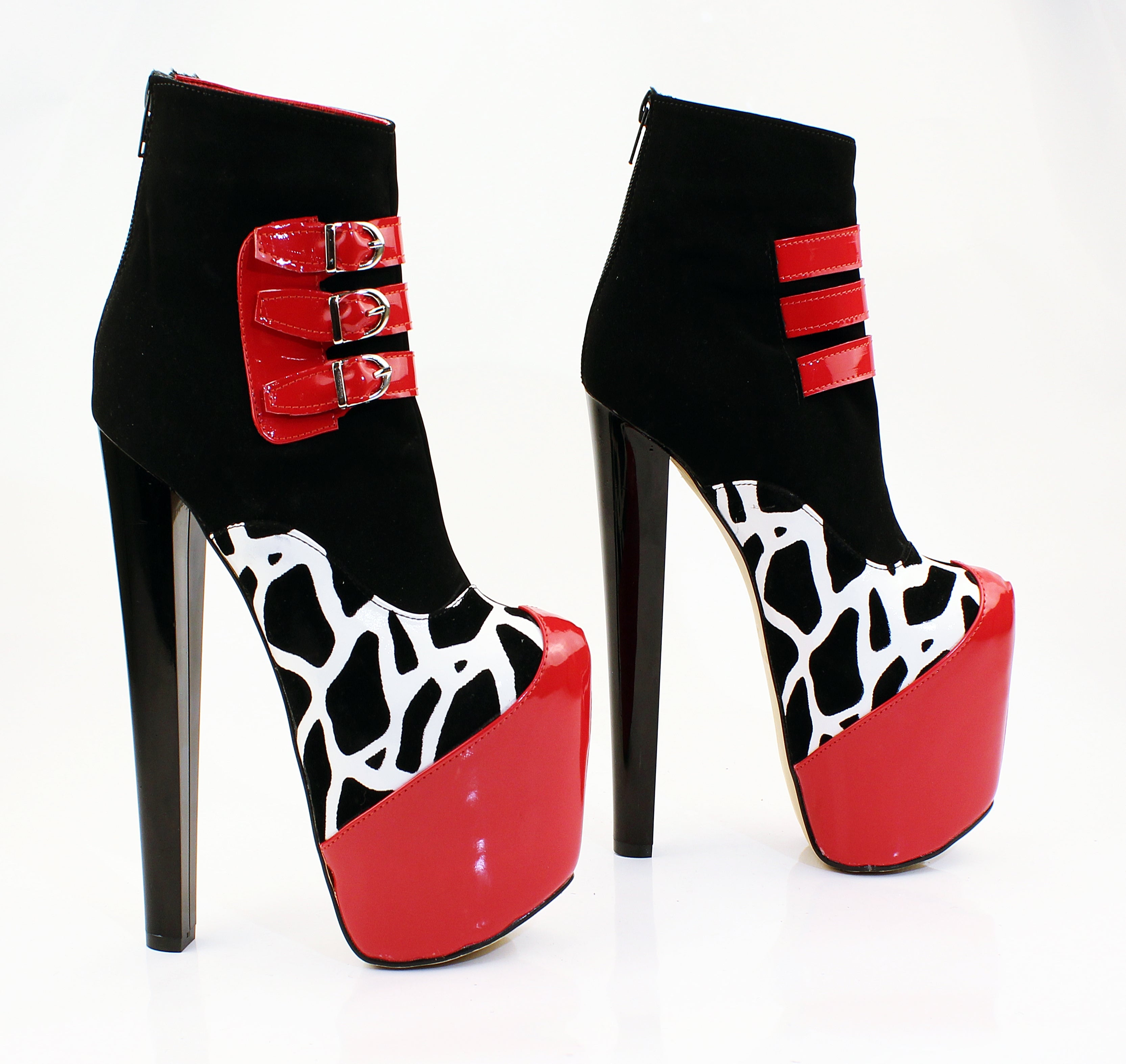 Red Black Leopard Ankle Platform Boots