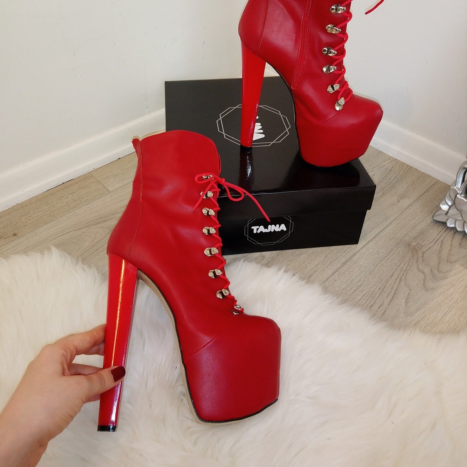 Red Lace Up Military  Platform Boots