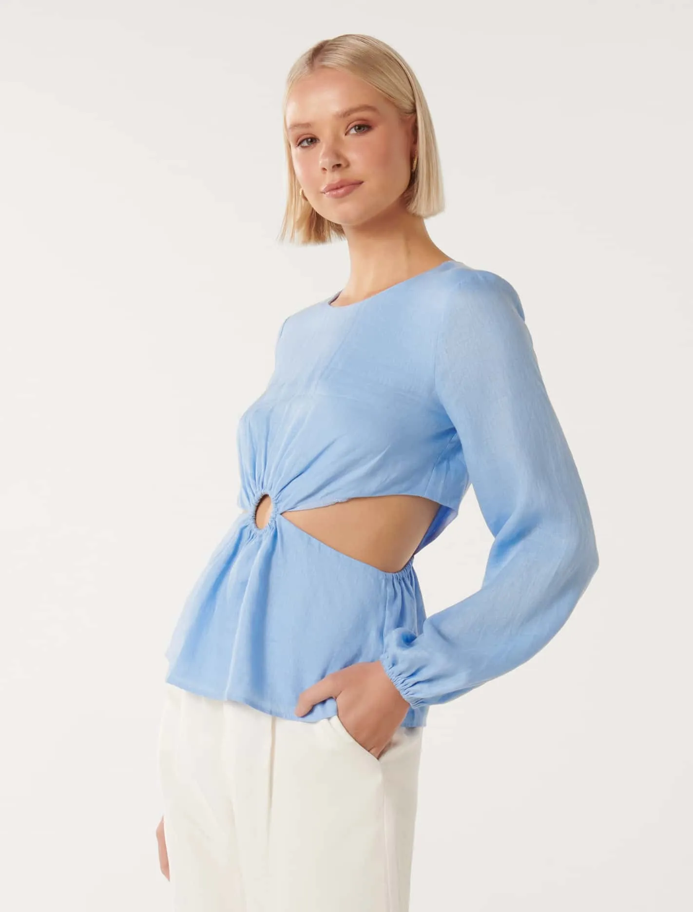 Ria Ring Detail Cutout Linen Top