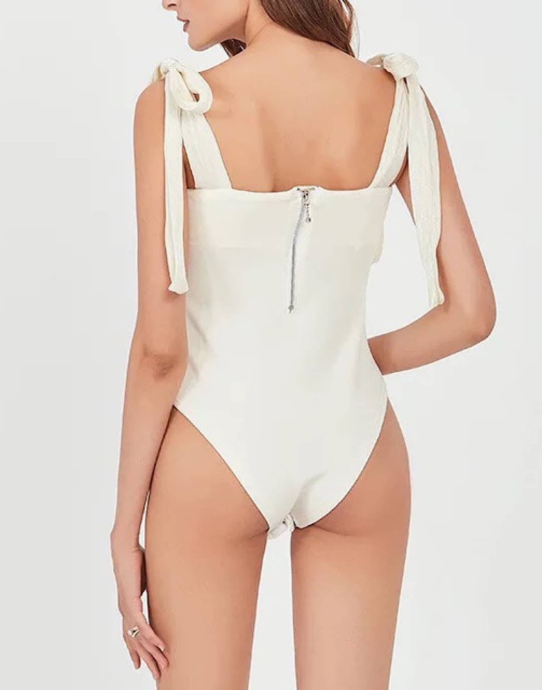 Ruched Bust Tied Knot Strapped Bodysuit