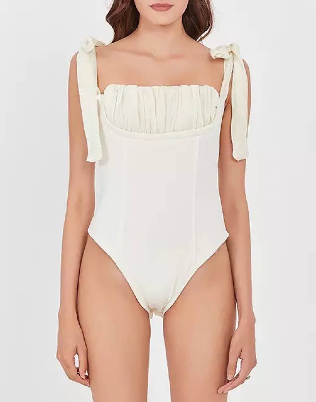 Ruched Bust Tied Knot Strapped Bodysuit