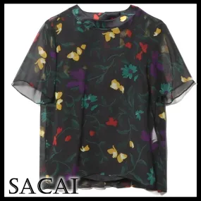 sacai  |Flower Patterns Short Sleeves Elegant Style Shirts & Blouses